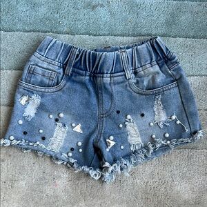 Lola + The Boys Blue Denim Shorts with beading